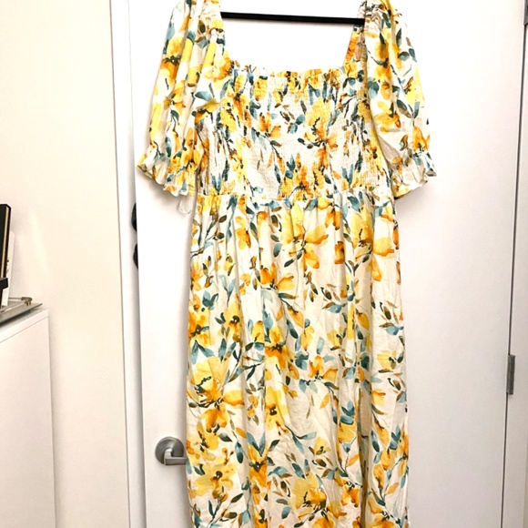 Gap Linen-Blend Puff Sleeve Midi Dress in Yellow Floral - Picture 7 of 7